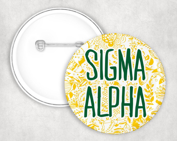  Sigma Alpha floral-text Pin Buttons 