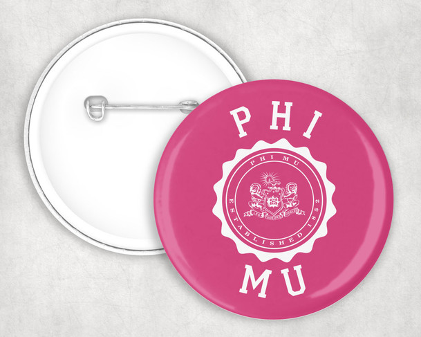 Phi Mu seal-crest Pin Buttons