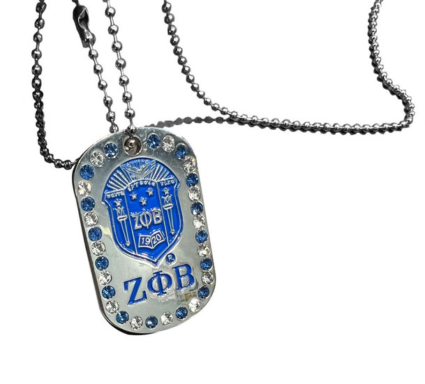 National Sportswear Emblem Zeta Phi Beta Double-Sided Dog Tag With Stones And Chain 