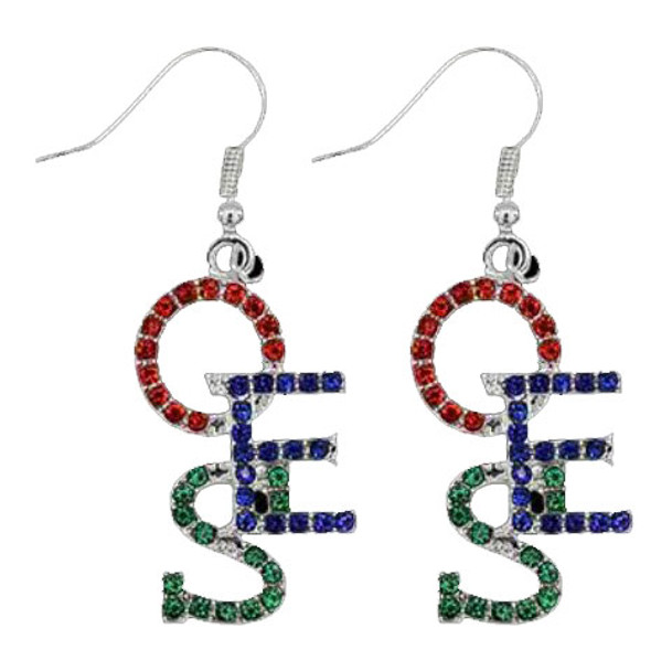 Order Of Eastern Star OES Color Crystal Overlap Letters Earrings