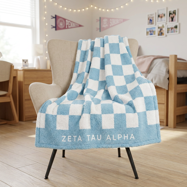 Zeta Tau Alpha Sherpa Checkerboard Throw Blankets