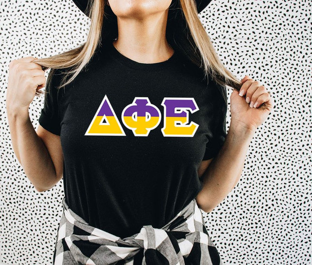 Delta Phi Epsilon Two Toned Greek Lettered T-shirts