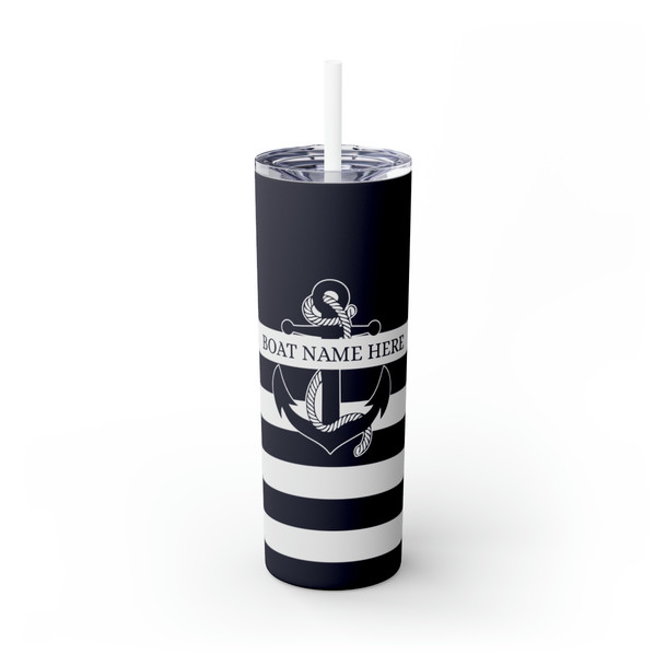 Personalized Boat Name Skinny Tumbler with Straw, 20oz