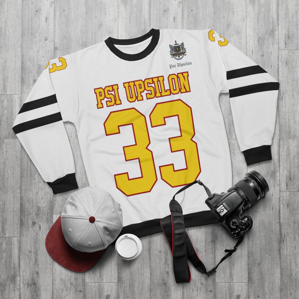 Psi Upsilon Jersey Look Cuffs Crewneck Sweatshirt