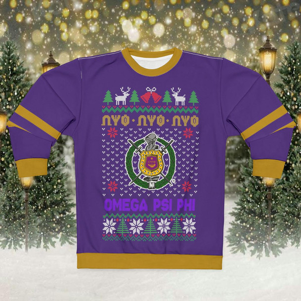  Omega Psi Phi Ugly Christmas Sweater Look Crewneck Sweatshirt 
