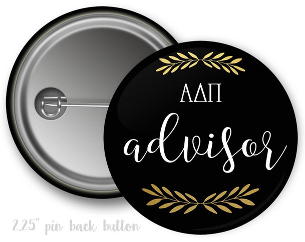 ADPi Alpha Delta Pi Advisor Faux Gold Foil and Black Sorority Pinback  Button