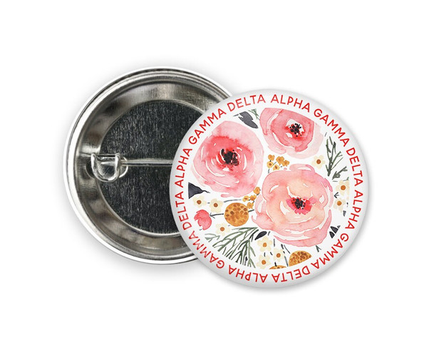 AGD Alpha Gamma Delta Floral Circle  Button  Greek Pinback Sorority  Button
