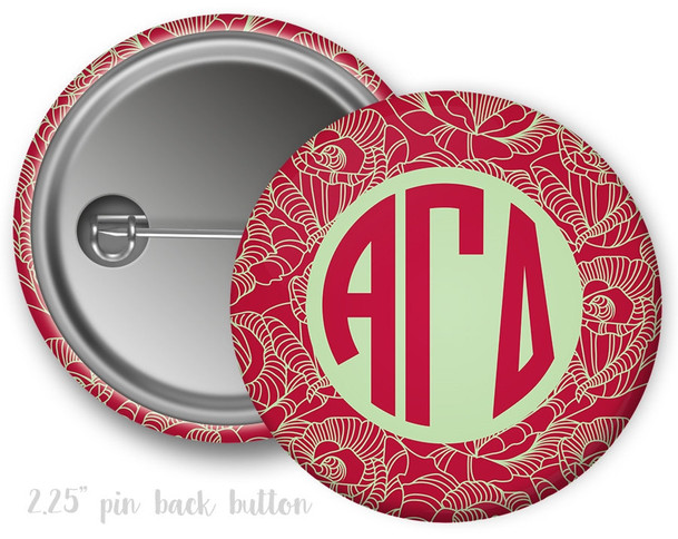 AGD Alpha Gamma Delta Floral Monogram Button