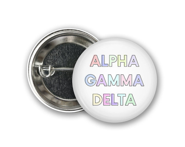 AGD Alpha Gamma Delta Pastel Letters Outline  Greek Pinback Sorority  Button