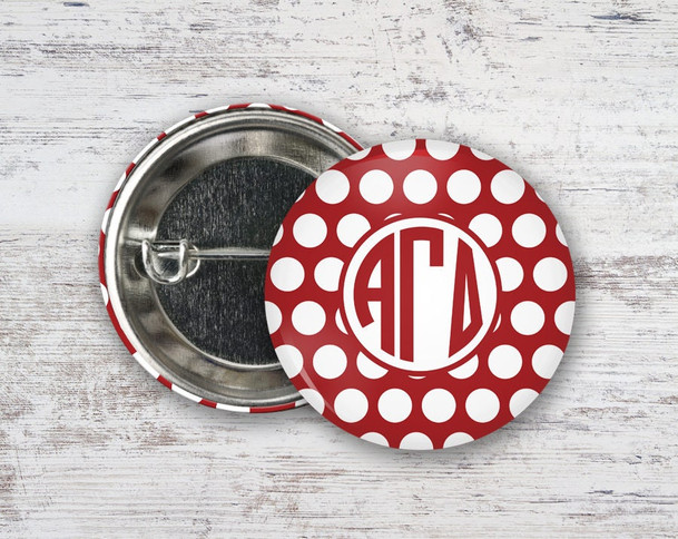 AGD Alpha Gamma Delta Polka Dot Monogram Button