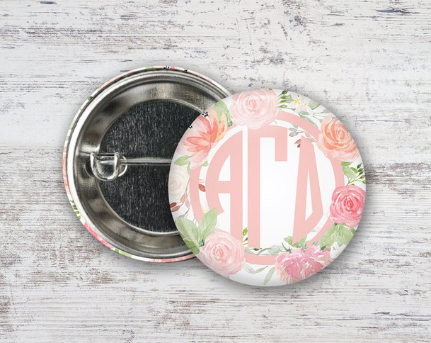 AGD Alpha Gamma Delta Pretty In Pink Floral  Greek Pinback Sorority  Button