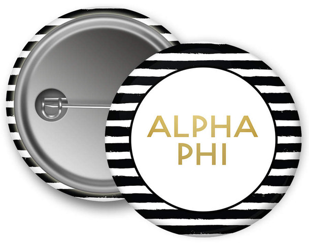 Alpha Phi Faux Gold Foil Striped Sorority Pinback  Button