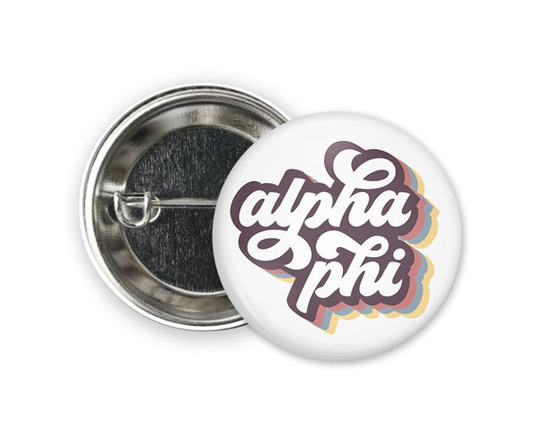 Alpha Phi Retro Script  Greek Pinback Sorority  Button