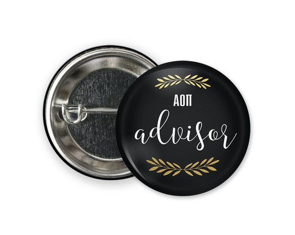 AOII Alpha Omicron Pi Advisor Faux Gold Foil and Black Sorority Pinback  Button