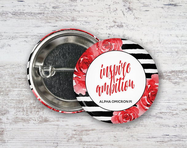 AOII Alpha Omicron Pi Floral Motto Button