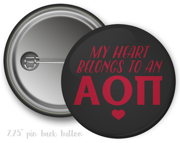 AOII Alpha Omicron Pi Heart Belongs Boyfriend Button