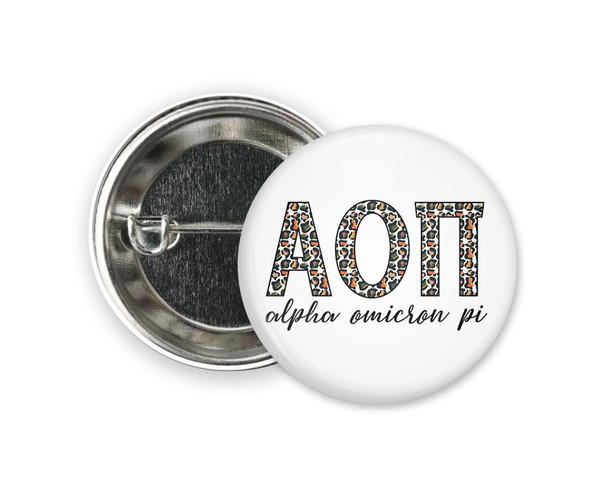  AOII Alpha Omicron Pi Leopard  Greek Pinback Sorority  Button 