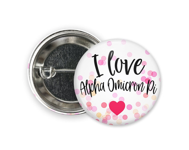 AOII Alpha Omicron Pi Love Confetti  Greek Pinback Sorority  Button