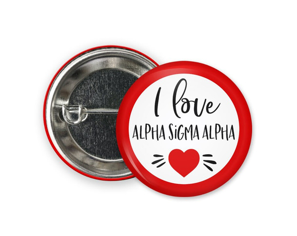 ASA Alpha Sigma Alpha I Love  Greek Pinback Sorority  Button