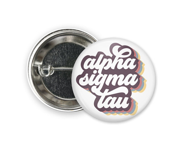 AST Alpha Sigma Tau Retro Script  Greek Pinback Sorority  Button