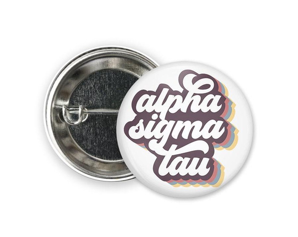  AST Alpha Sigma Tau Retro Script  Greek Pinback Sorority  Button 
