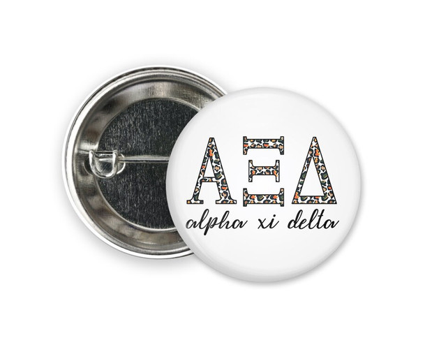 AXiD Alpha Xi Delta Leopard  Greek Pinback Sorority  Button