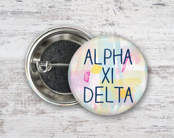 AXiD Alpha Xi Delta Pastel Watercolor  Greek Pinback Sorority  Button