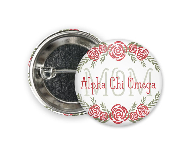 AXO Alpha Chi Omega Mom Floral Button