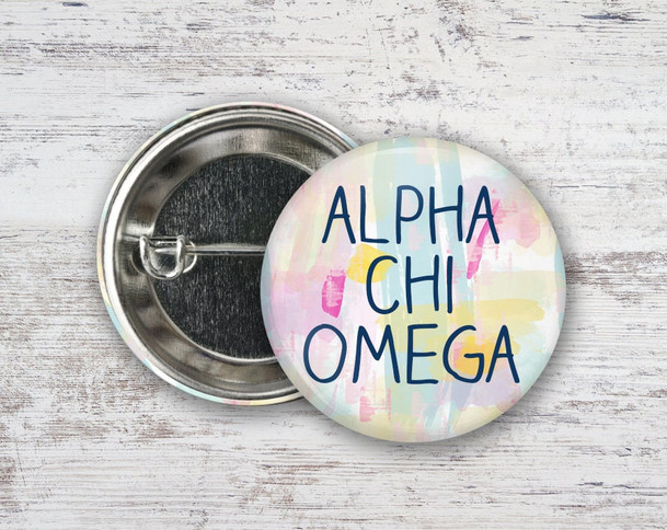 AXO Alpha Chi Omega Pastel Watercolor  Greek Pinback Sorority  Button