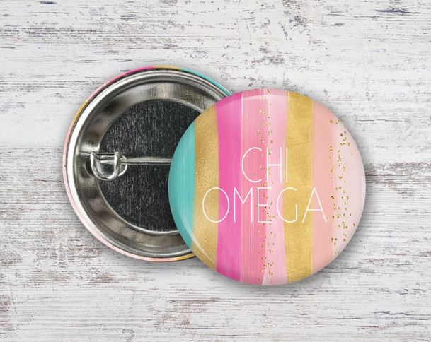 ChiO Chi Omega Bright Stripes  Greek Pinback Sorority  Button