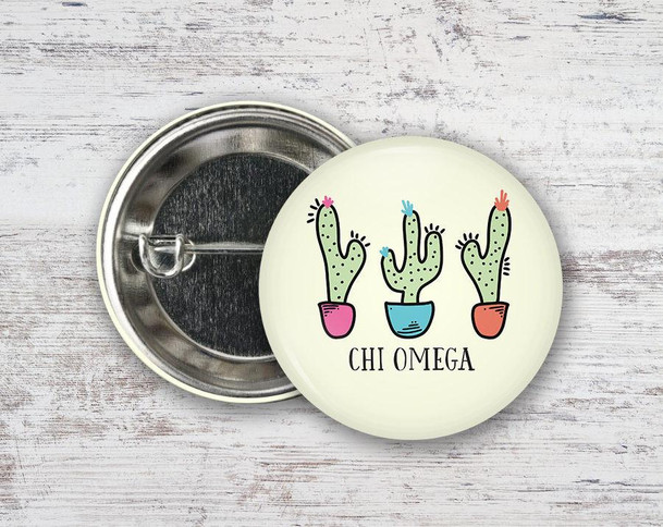  ChiO Chi Omega Cactus Trio  Greek Pinback Sorority  Button 