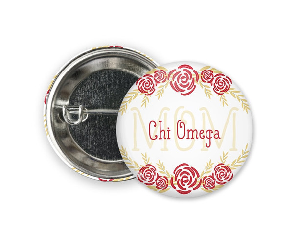 ChiO Chi Omega Mom Floral  Greek Pinback Sorority  Button