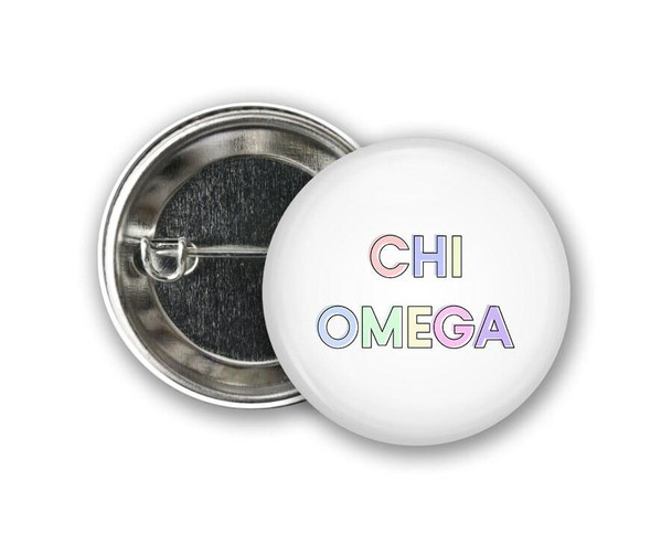  ChiO Chi Omega Pastel Letters Outline  Greek Pinback Sorority  Button 