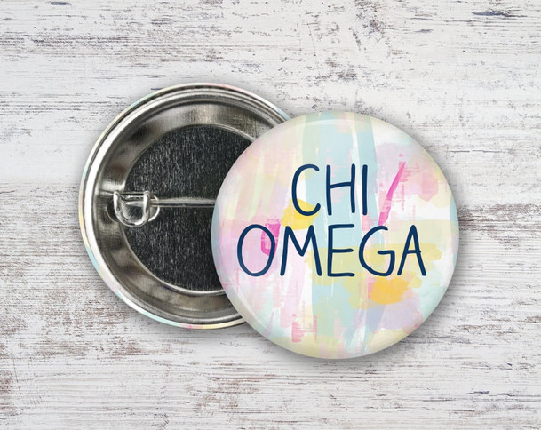 ChiO Chi Omega Pastel Watercolor  Greek Pinback Sorority  Button