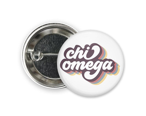  ChiO Chi Omega Retro Script  Greek Pinback Sorority  Button 