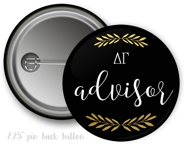 DG Delta Gamma Advisor Faux Gold Foil and Black Sorority Pinback  Button