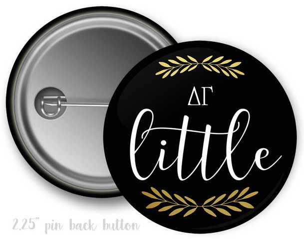 DG Delta Gamma Little Sister Faux Gold Foil and Black Sorority Pinback  Button