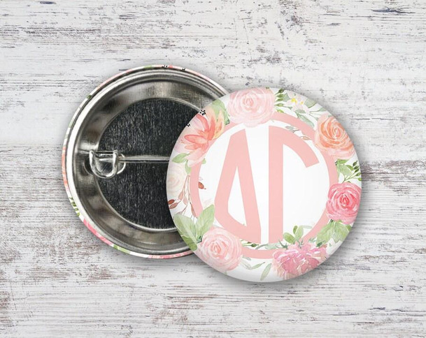  DG Delta Gamma Pretty In Pink Floral  Greek Pinback Sorority  Button 
