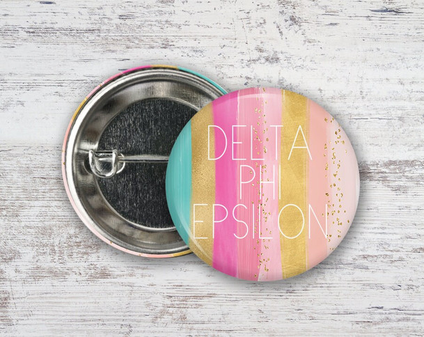 DPhiE Delta Phi Epsilon Bright Stripes  Greek Pinback Sorority  Button