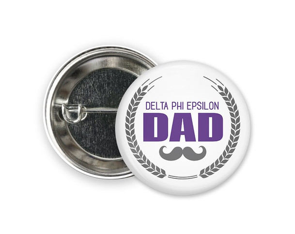 DPhiE Delta Phi Epsilon Dad Stache  Greek Pinback Sorority  Button