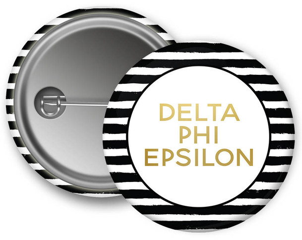 DPhiE Delta Phi Epsilon Faux Gold Foil Striped Sorority Pinback  Button