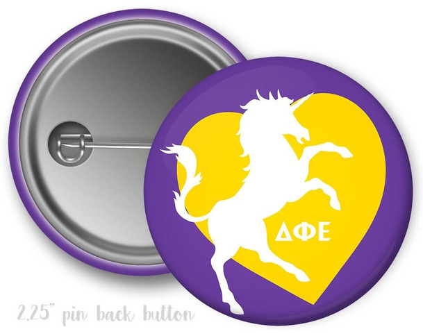  DPhiE Delta Phi Epsilon Heart Unicorn Button 