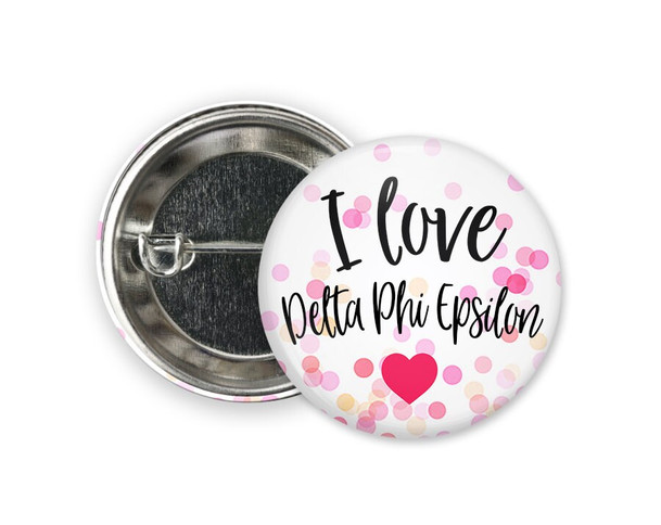 DPhiE Delta Phi Epsilon Love Confetti  Greek Pinback Sorority  Button