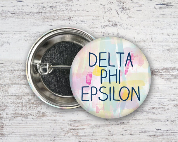 DPhiE Delta Phi Epsilon Pastel Watercolor  Greek Pinback Sorority  Button
