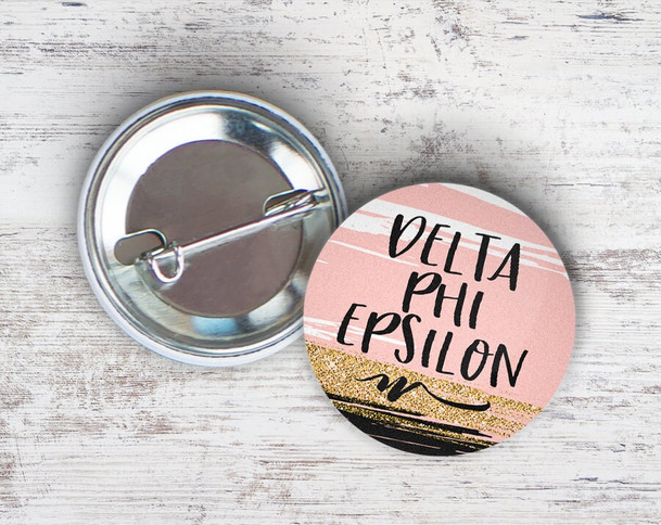 DPhiE Delta Phi Epsilon Rose Gold Black Sorority  Button