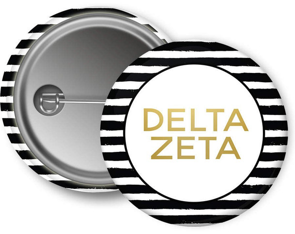 DZ Delta Zeta Faux Gold Foil Striped Sorority Pinback  Button