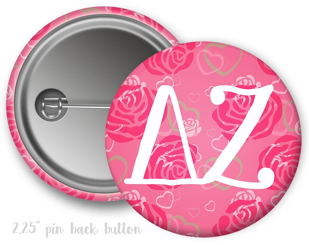 DZ Delta Zeta Floral Hearts Button