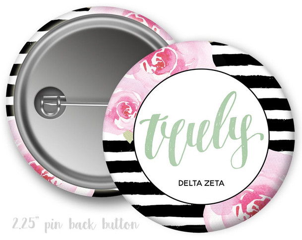 DZ Delta Zeta Floral Motto Button