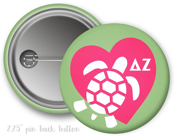 DZ Delta Zeta Heart Turtle Button