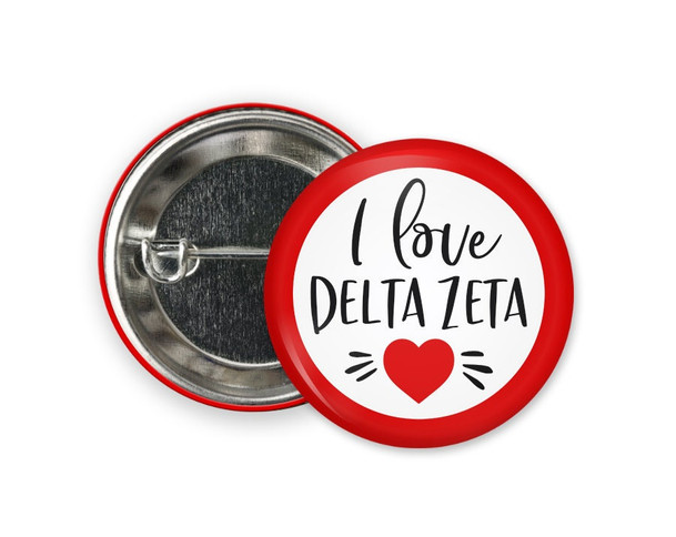 DZ Delta Zeta I Love  Greek Pinback Sorority  Button